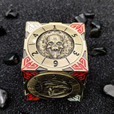 Cube of Legends 7‑in‑1 Rotating Metal Dice Cube – Dragon, Skull & Mythical Engravings, Multiple Color Options